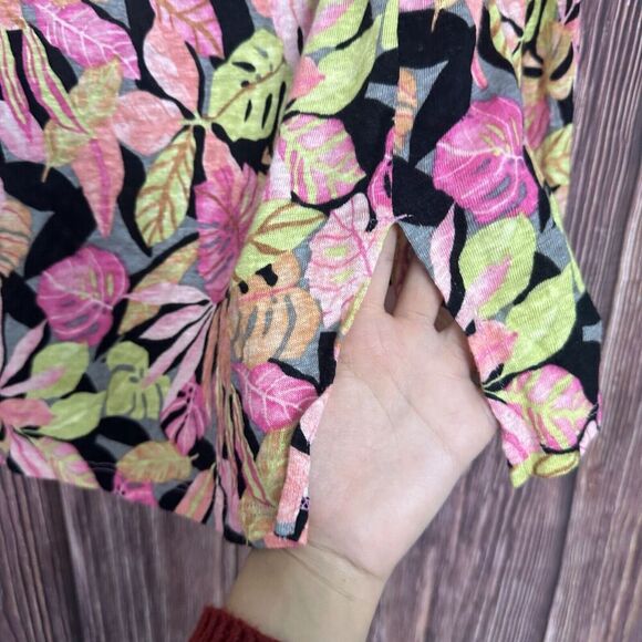 Chico’s Size 1 Colorful 100% Linen Tropical Leaf Print Pullover Knit Top Medium - Picture 6 of 7